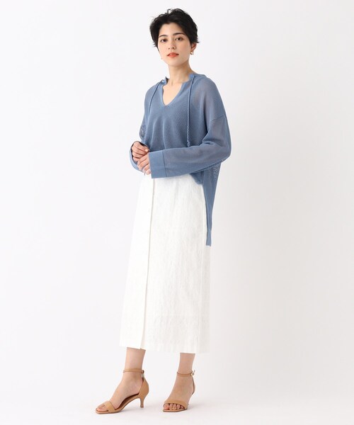 OPAQUE.CLIP(オペークドットクリップ)の「◆透かし編み スキッパーネックニット(ニット/セーター・レディース・オフホワイト/ブラック/ブルー/オレンジ系その他5・00)」の19枚目の写真