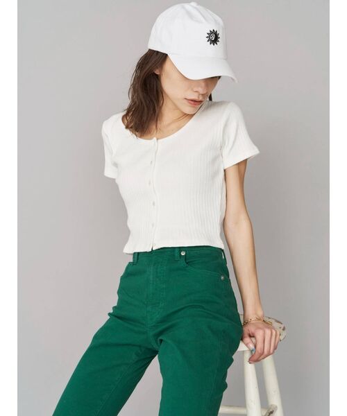 EVRIS（エヴリス）の「フロントボタンショートTEE（Tシャツ/カットソー・レディース・ホワイト/ブラック/パープル/グリーン・FREE）」の7枚目の写真