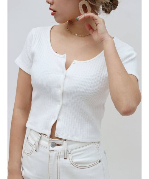 EVRIS（エヴリス）の「フロントボタンショートTEE（Tシャツ/カットソー・レディース・ホワイト/ブラック/パープル/グリーン・FREE）」の11枚目の写真