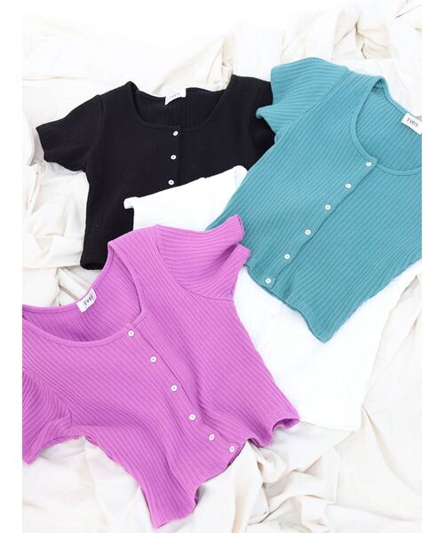 EVRIS（エヴリス）の「フロントボタンショートTEE（Tシャツ/カットソー・レディース・ホワイト/ブラック/パープル/グリーン・FREE）」の13枚目の写真