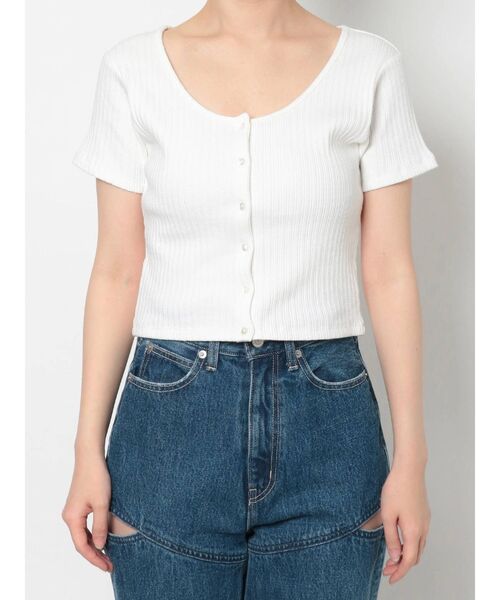 EVRIS（エヴリス）の「フロントボタンショートTEE（Tシャツ/カットソー・レディース・ホワイト/ブラック/パープル/グリーン・FREE）」の14枚目の写真