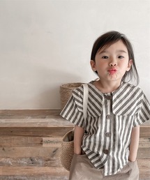 aimoha | aimoha-KIDS- 韓国子供服　ビッグカラーストライプ柄シャツ(シャツ/ブラウス)