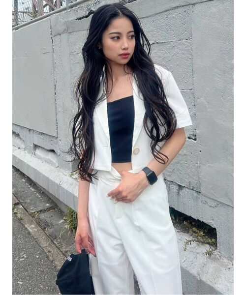 GYDA（ジェイダ）の「【セットアップ着用可】ラインハーフスリーブ microジャケット（テーラードジャケット・レディース・オフホワイト/ブラック・FREE）」の10枚目の写真