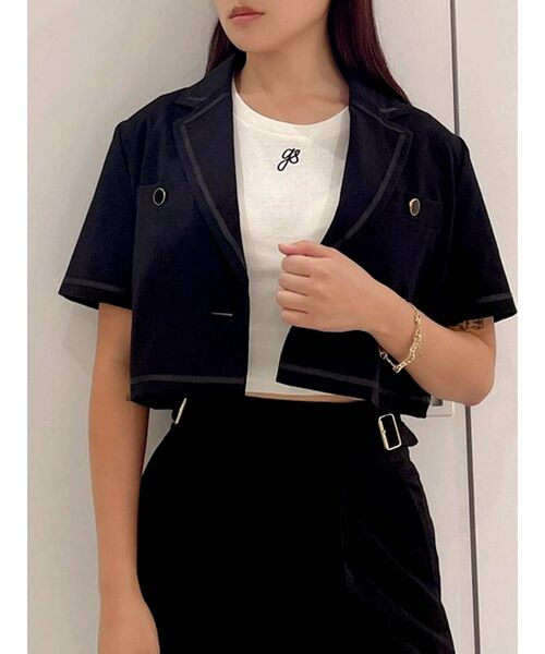 GYDA（ジェイダ）の「【セットアップ着用可】ラインハーフスリーブ microジャケット（テーラードジャケット・レディース・オフホワイト/ブラック・FREE）」の13枚目の写真