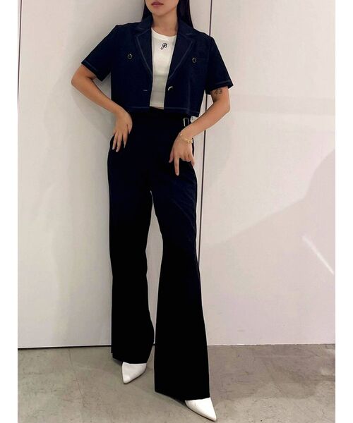 GYDA（ジェイダ）の「【セットアップ着用可】ラインハーフスリーブ microジャケット（テーラードジャケット・レディース・オフホワイト/ブラック・FREE）」の15枚目の写真