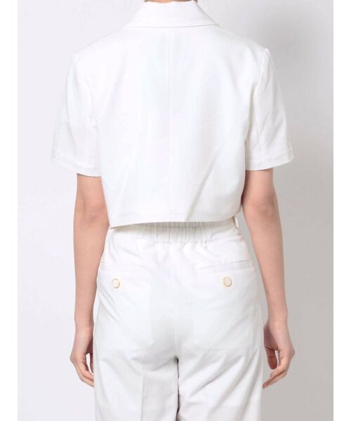 GYDA（ジェイダ）の「【セットアップ着用可】ラインハーフスリーブ microジャケット（テーラードジャケット・レディース・オフホワイト/ブラック・FREE）」の4枚目の写真