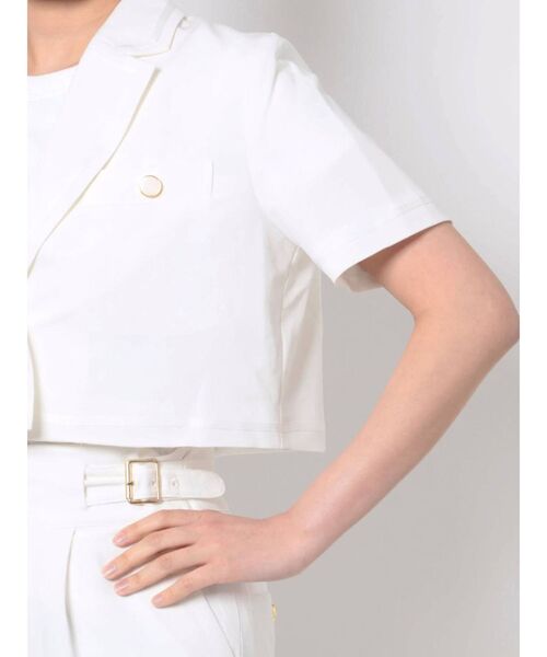 GYDA（ジェイダ）の「【セットアップ着用可】ラインハーフスリーブ microジャケット（テーラードジャケット・レディース・オフホワイト/ブラック・FREE）」の6枚目の写真