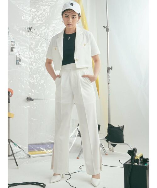 GYDA（ジェイダ）の「【セットアップ着用可】ラインハーフスリーブ microジャケット（テーラードジャケット・レディース・オフホワイト/ブラック・FREE）」の21枚目の写真