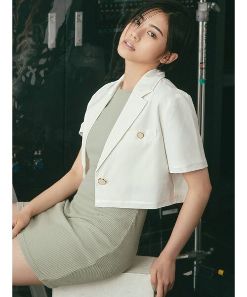 GYDA（ジェイダ）の「【セットアップ着用可】ラインハーフスリーブ microジャケット（テーラードジャケット・レディース・オフホワイト/ブラック・FREE）」の19枚目の写真