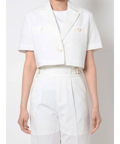 GYDA（ジェイダ）の「【セットアップ着用可】ラインハーフスリーブ microジャケット（テーラードジャケット・レディース・オフホワイト/ブラック・FREE）」の18枚目の写真