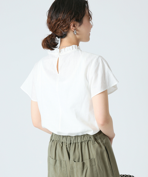 B.C STOCK（ベーセーストック）の「麻レーヨンネックフリルブラウス（シャツ/ブラウス・レディース・ホワイト/ネイビー/グリーン・FREE）」の10枚目の写真