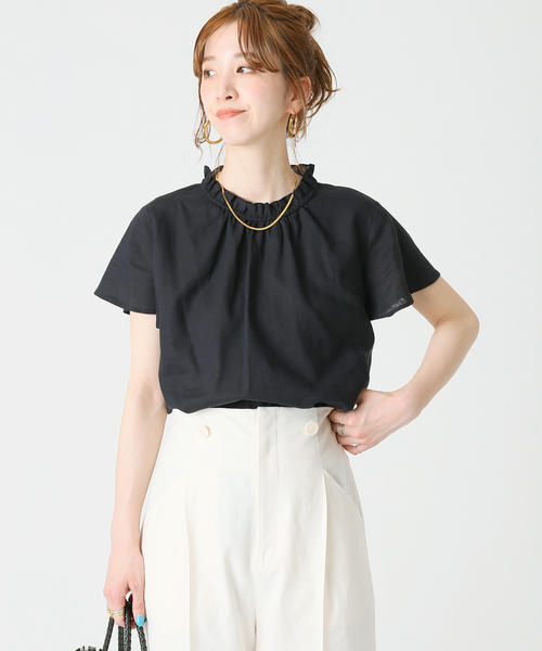 B.C STOCK（ベーセーストック）の「麻レーヨンネックフリルブラウス（シャツ/ブラウス・レディース・ホワイト/ネイビー/グリーン・FREE）」の17枚目の写真