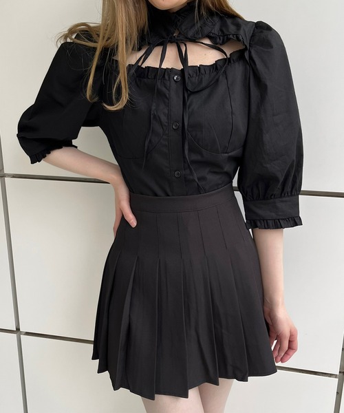 TITTY&CO.（ティティーアンドコー）の「【TITTY&CO.】デコルテフリルリボンタイ5分袖シャツ（シャツ/ブラウス・レディース・ホワイト/ブラック・FREE）」の13枚目の写真