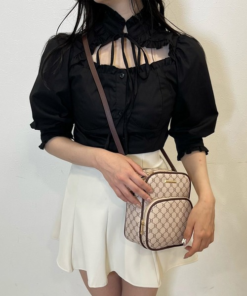 TITTY&CO.（ティティーアンドコー）の「【TITTY&CO.】デコルテフリルリボンタイ5分袖シャツ（シャツ/ブラウス・レディース・ホワイト/ブラック・FREE）」の10枚目の写真