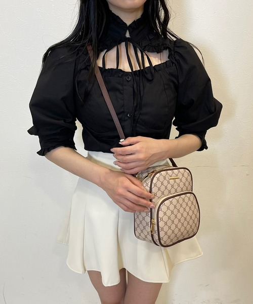 TITTY&CO.（ティティーアンドコー）の「【TITTY&CO.】デコルテフリルリボンタイ5分袖シャツ（シャツ/ブラウス・レディース・ホワイト/ブラック・FREE）」の11枚目の写真