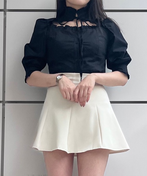 TITTY&CO.（ティティーアンドコー）の「【TITTY&CO.】デコルテフリルリボンタイ5分袖シャツ（シャツ/ブラウス・レディース・ホワイト/ブラック・FREE）」の15枚目の写真