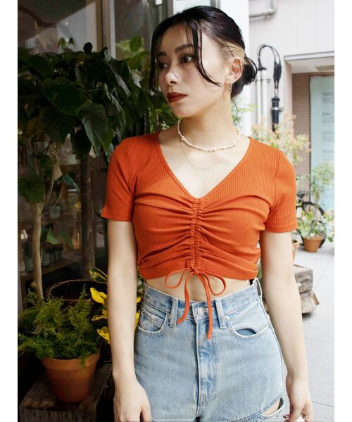 EVRIS（エヴリス）の「ドロストショートTEE（Tシャツ/カットソー・レディース・ホワイト/ブラック/オレンジ・FREE）」の3枚目の写真