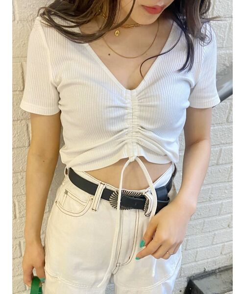 EVRIS（エヴリス）の「ドロストショートTEE（Tシャツ/カットソー・レディース・ホワイト/ブラック/オレンジ・FREE）」の16枚目の写真