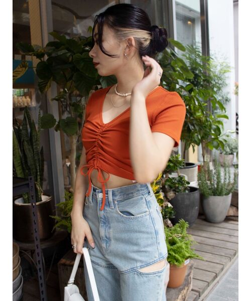 EVRIS（エヴリス）の「ドロストショートTEE（Tシャツ/カットソー・レディース・ホワイト/ブラック/オレンジ・FREE）」の22枚目の写真