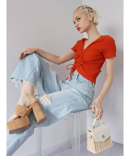 EVRIS（エヴリス）の「ドロストショートTEE（Tシャツ/カットソー・レディース・ホワイト/ブラック/オレンジ・FREE）」の13枚目の写真