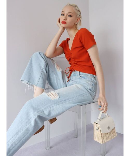 EVRIS（エヴリス）の「ドロストショートTEE（Tシャツ/カットソー・レディース・ホワイト/ブラック/オレンジ・FREE）」の14枚目の写真