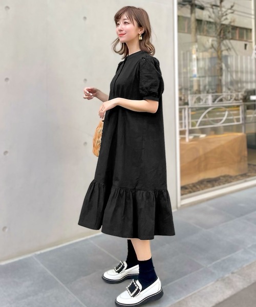 KOBE LETTUCE（コウベレタス）の「選べる2丈ボリュームレーススリーブシャツワンピース（シャツワンピース・レディース・ブラック/オフホワイト/ホワイト系/ブラック系/ピンク系/ピンク系1・1/2）」の3枚目の写真