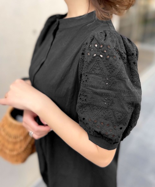 KOBE LETTUCE（コウベレタス）の「選べる2丈ボリュームレーススリーブシャツワンピース（シャツワンピース・レディース・ブラック/オフホワイト/ホワイト系/ブラック系/ピンク系/ピンク系1・1/2）」の8枚目の写真