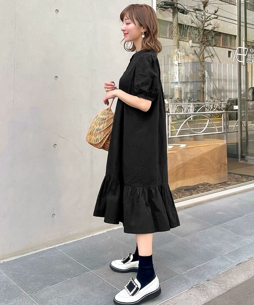 KOBE LETTUCE（コウベレタス）の「選べる2丈ボリュームレーススリーブシャツワンピース（シャツワンピース・レディース・ブラック/オフホワイト/ホワイト系/ブラック系/ピンク系/ピンク系1・1/2）」の13枚目の写真