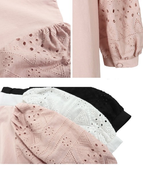 KOBE LETTUCE（コウベレタス）の「選べる2丈ボリュームレーススリーブシャツワンピース（シャツワンピース・レディース・ブラック/オフホワイト/ホワイト系/ブラック系/ピンク系/ピンク系1・1/2）」の16枚目の写真