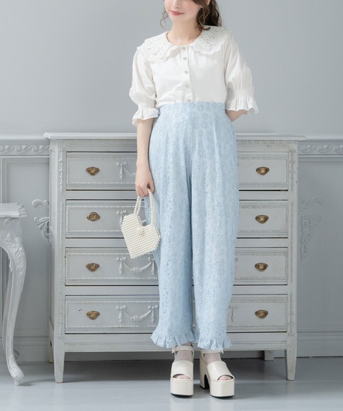 蓮様　【定価17,500円】Ample　カジュアルロングパンツ　アイボリー　M 蓮様 【定価17,500円】Ample カジュアルロングパンツ アイボリー