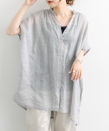 PUAL CE CIN | 【Du noir】ラミーリネン バンドカラーチュニックブラウス(シャツ/ブラウス)