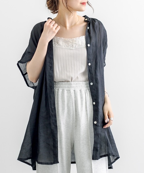 PUAL CE CIN（ピュアルセシン）の「【Du noir】ラミーリネン バンドカラーチュニックブラウス（シャツ/ブラウス・レディース・ホワイト/ブラック/グレー・FREE）」の2枚目の写真