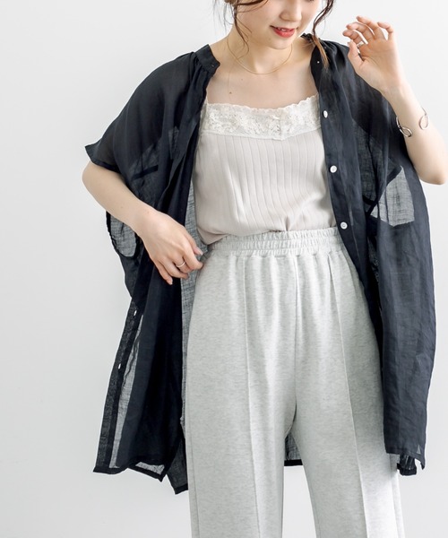 PUAL CE CIN（ピュアルセシン）の「【Du noir】ラミーリネン バンドカラーチュニックブラウス（シャツ/ブラウス・レディース・ホワイト/ブラック/グレー・FREE）」の14枚目の写真