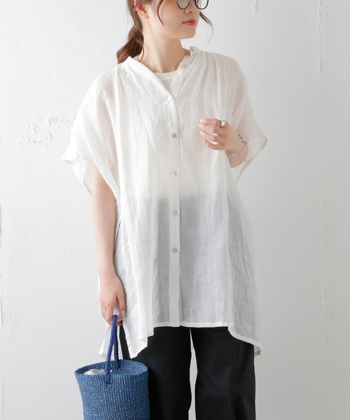 PUAL CE CIN（ピュアルセシン）の「【Du noir】ラミーリネン バンドカラーチュニックブラウス（シャツ/ブラウス・レディース・ホワイト/ブラック/グレー・FREE）」の6枚目の写真