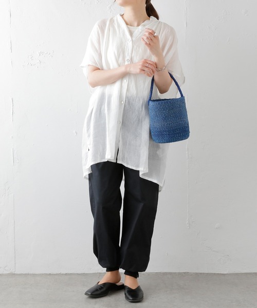 PUAL CE CIN（ピュアルセシン）の「【Du noir】ラミーリネン バンドカラーチュニックブラウス（シャツ/ブラウス・レディース・ホワイト/ブラック/グレー・FREE）」の19枚目の写真