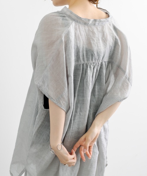 PUAL CE CIN（ピュアルセシン）の「【Du noir】ラミーリネン バンドカラーチュニックブラウス（シャツ/ブラウス・レディース・ホワイト/ブラック/グレー・FREE）」の8枚目の写真