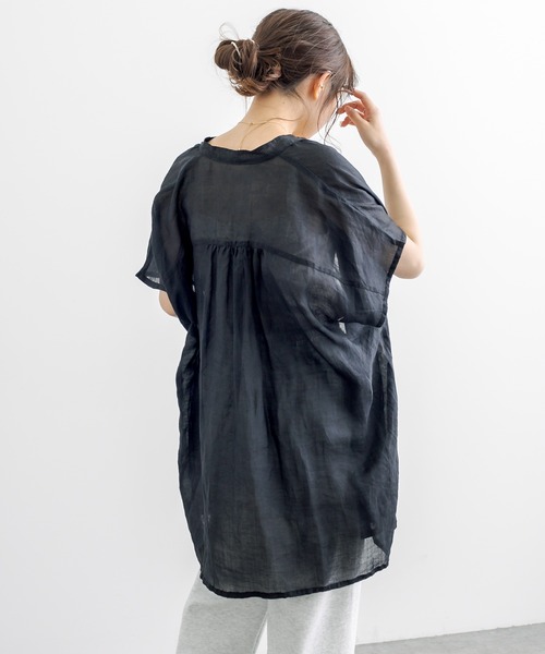 PUAL CE CIN（ピュアルセシン）の「【Du noir】ラミーリネン バンドカラーチュニックブラウス（シャツ/ブラウス・レディース・ホワイト/ブラック/グレー・FREE）」の12枚目の写真