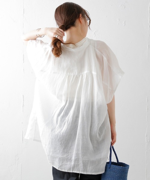 PUAL CE CIN（ピュアルセシン）の「【Du noir】ラミーリネン バンドカラーチュニックブラウス（シャツ/ブラウス・レディース・ホワイト/ブラック/グレー・FREE）」の16枚目の写真