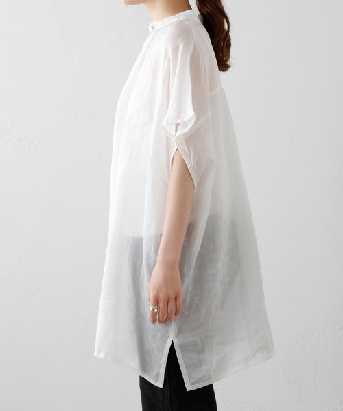 PUAL CE CIN（ピュアルセシン）の「【Du noir】ラミーリネン バンドカラーチュニックブラウス（シャツ/ブラウス・レディース・ホワイト/ブラック/グレー・FREE）」の7枚目の写真