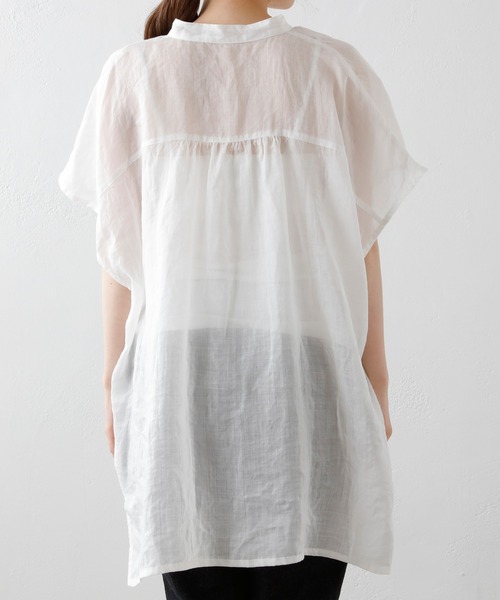 PUAL CE CIN（ピュアルセシン）の「【Du noir】ラミーリネン バンドカラーチュニックブラウス（シャツ/ブラウス・レディース・ホワイト/ブラック/グレー・FREE）」の9枚目の写真