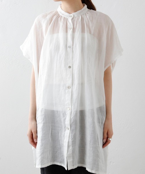 PUAL CE CIN（ピュアルセシン）の「【Du noir】ラミーリネン バンドカラーチュニックブラウス（シャツ/ブラウス・レディース・ホワイト/ブラック/グレー・FREE）」の5枚目の写真