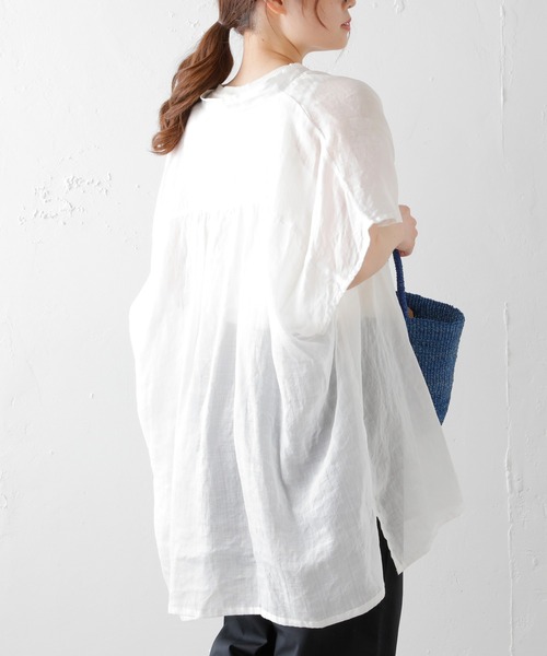 PUAL CE CIN（ピュアルセシン）の「【Du noir】ラミーリネン バンドカラーチュニックブラウス（シャツ/ブラウス・レディース・ホワイト/ブラック/グレー・FREE）」の10枚目の写真