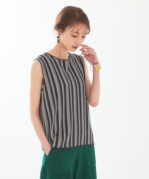 abahouse mavie(アバハウスマヴィ)の「ストライプニットノースリーブプルオーバー(ニット/セーター・レディース・チャコールグレー/ブラック/アイボリー・フリー)」の3枚目の写真