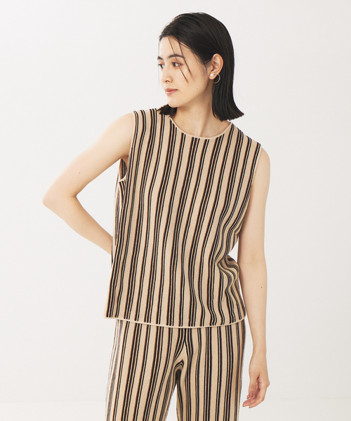 abahouse mavie(アバハウスマヴィ)の「ストライプニットノースリーブプルオーバー(ニット/セーター・レディース・チャコールグレー/ブラック/アイボリー・フリー)」の1枚目の写真