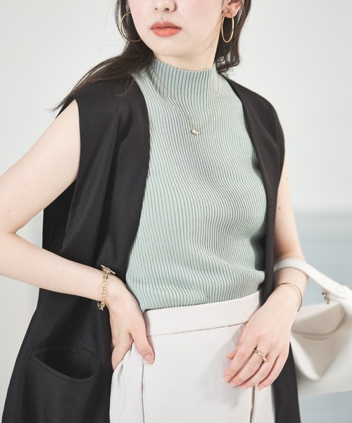 acro（アクロ）の「ボトルネックノースリーブリブニットトップス/AC1453（Tシャツ/カットソー・レディース・ホワイト/ブラック/アイボリー/グリーン/グレー/イエロー・ﾌﾘ-）」の5枚目の写真