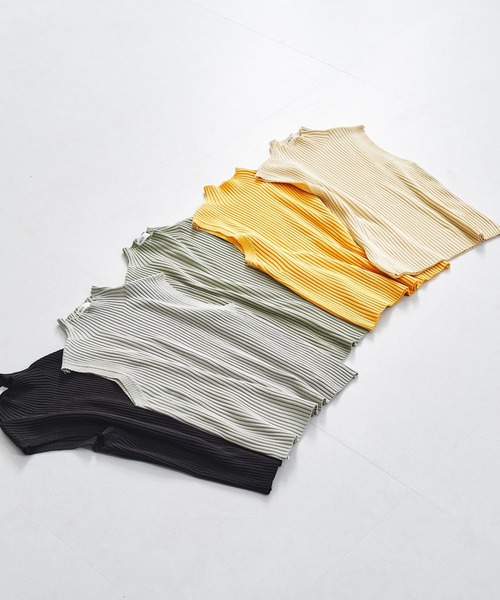 acro（アクロ）の「ボトルネックノースリーブリブニットトップス/AC1453（Tシャツ/カットソー・レディース・ホワイト/ブラック/アイボリー/グリーン/グレー/イエロー・ﾌﾘ-）」の2枚目の写真