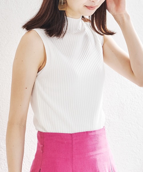 acro（アクロ）の「ボトルネックノースリーブリブニットトップス/AC1453（Tシャツ/カットソー・レディース・ホワイト/ブラック/アイボリー/グリーン/グレー/イエロー・ﾌﾘ-）」の14枚目の写真