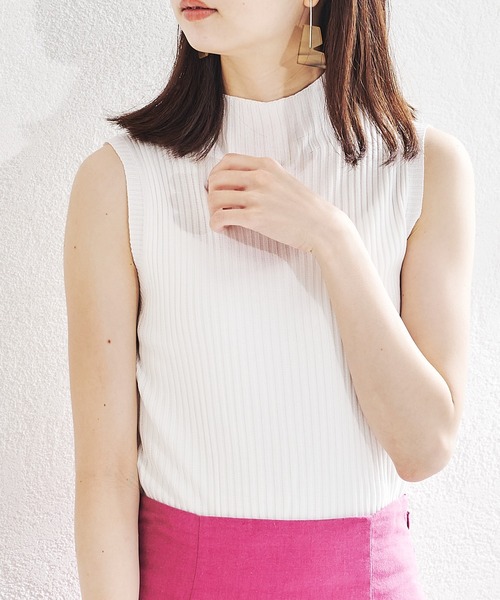 acro（アクロ）の「ボトルネックノースリーブリブニットトップス/AC1453（Tシャツ/カットソー・レディース・ホワイト/ブラック/アイボリー/グリーン/グレー/イエロー・ﾌﾘ-）」の19枚目の写真