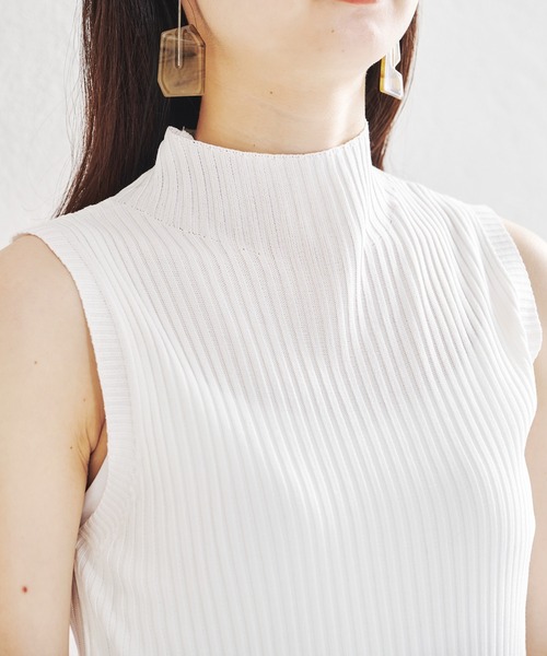 acro（アクロ）の「ボトルネックノースリーブリブニットトップス/AC1453（Tシャツ/カットソー・レディース・ホワイト/ブラック/アイボリー/グリーン/グレー/イエロー・ﾌﾘ-）」の21枚目の写真
