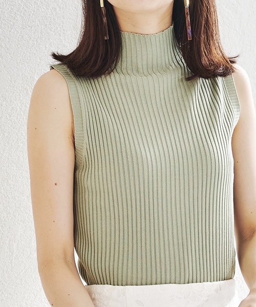 acro（アクロ）の「ボトルネックノースリーブリブニットトップス/AC1453（Tシャツ/カットソー・レディース・ホワイト/ブラック/アイボリー/グリーン/グレー/イエロー・ﾌﾘ-）」の18枚目の写真